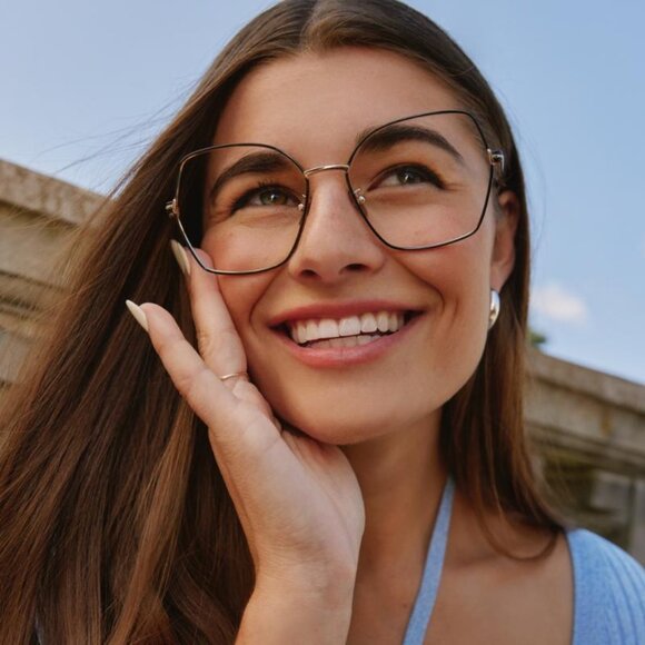 Tom Ford FT5876-B 032 Eyeglasses Pale Gold/Black 56mm Butterfly Frame - Picture 3 of 10